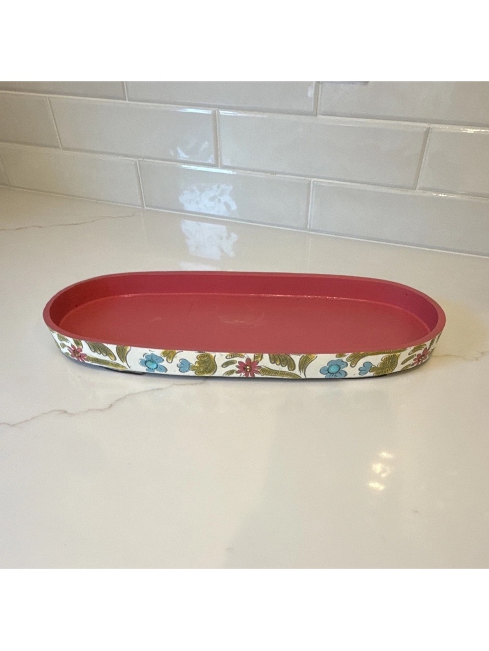 Decorative Pink Floral Oval Bathroom Tray
